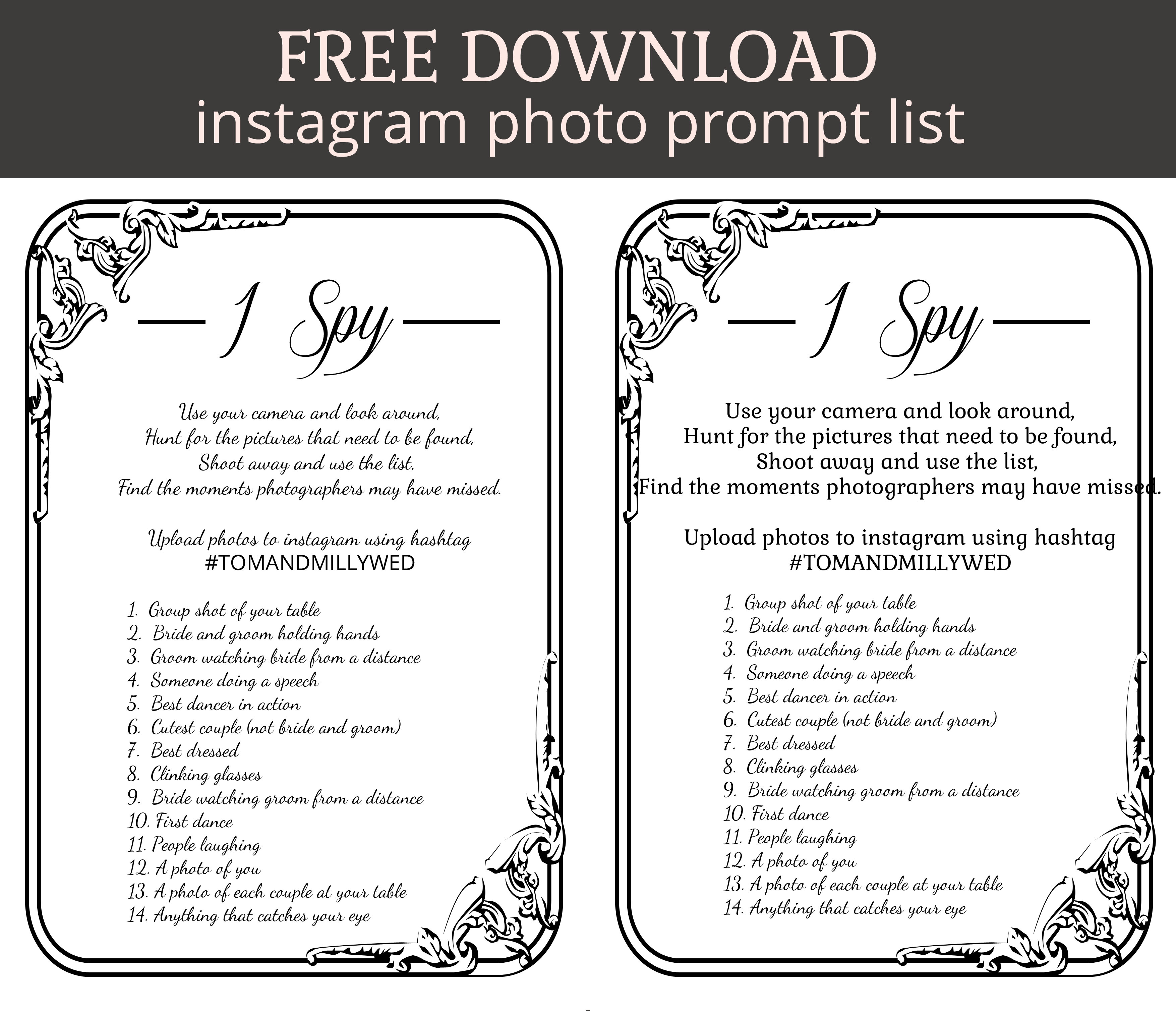 i spy prompt sheet for instagram wedding photo uploads - FREE DOWNLOAD