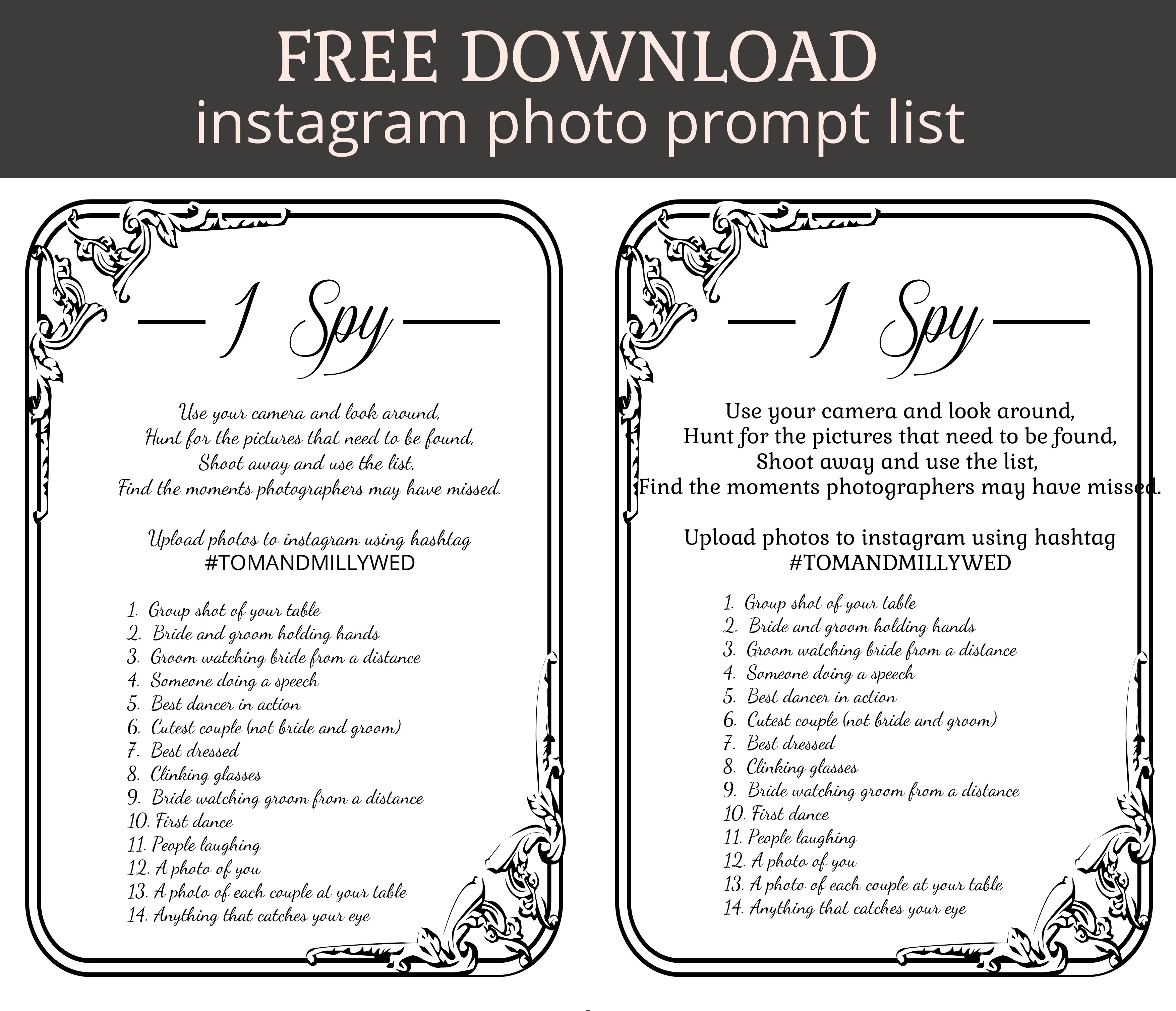 i spy prompt sheet for instagram wedding photo uploads FREE DOWNLOAD