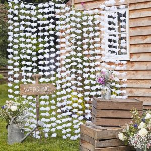 white_flower curtain wedding ceremony backdrop