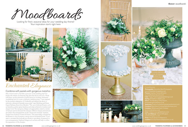 Gold and grey wedding centrepiece ideas by @theweddingomd featured in Wedding Flowers and Accessories Magazine