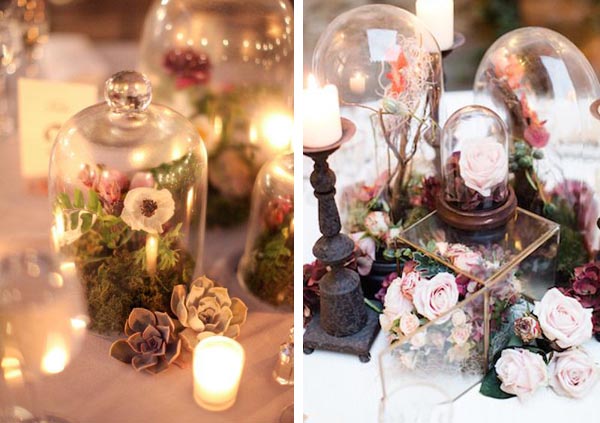 Love the idea of using bell jars for wedding centrepieces