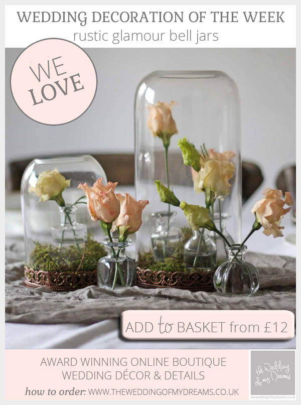 Rustic glamour bell jars for weddings available from @theweddingomd