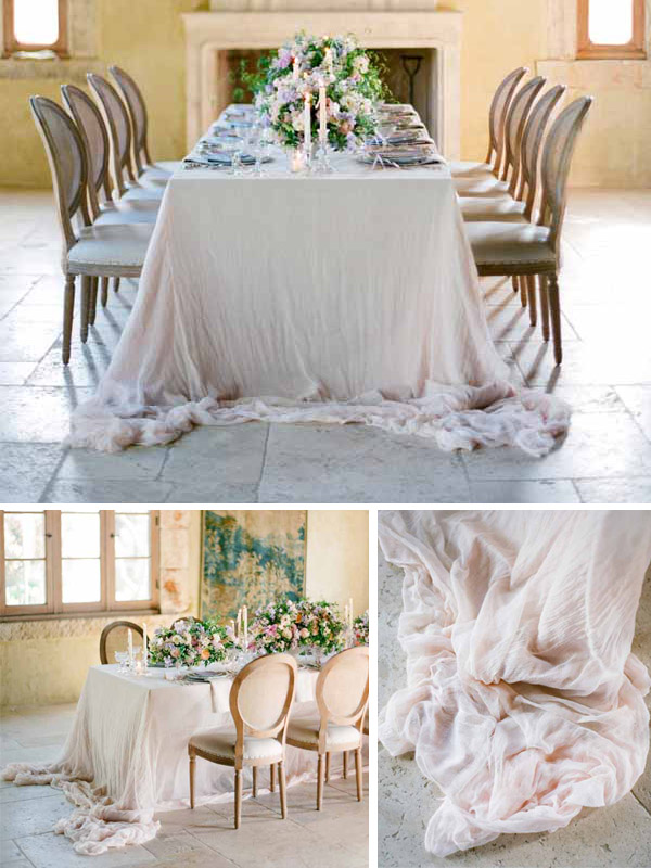 This pale pink cotton table cloth is to die for it adds real rustic elegance to this wedding table
