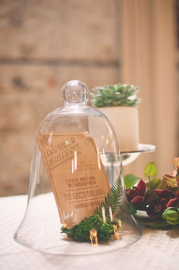 bell jars for weddings - use them to hold your menus or table numbers