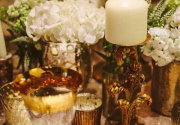 gold wedding table styling with tea lights and candle sticks square
