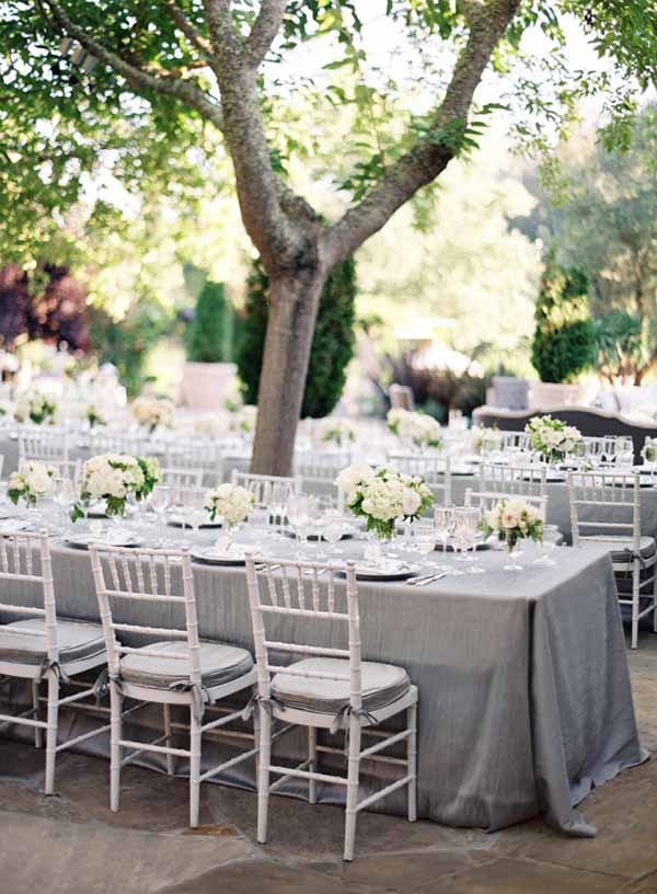 Grey Cotton Table Cloths Look Beautiful On Outdoor Wedding Tables