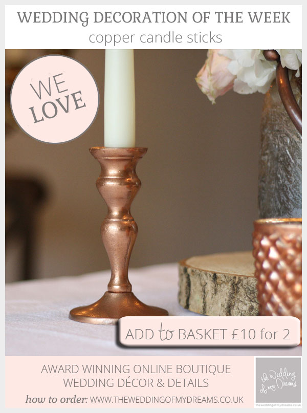 Copper candle sticks for weddings available from @theweddingomd