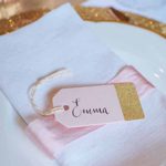 Pink and gold place cards available from @theweddingomd The Wedding of my Dreams