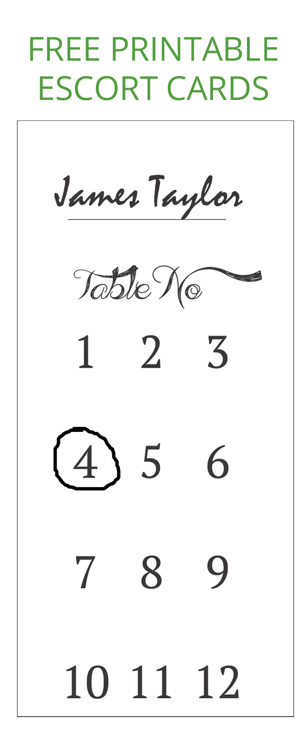 FREE Download Printable Escort Cards