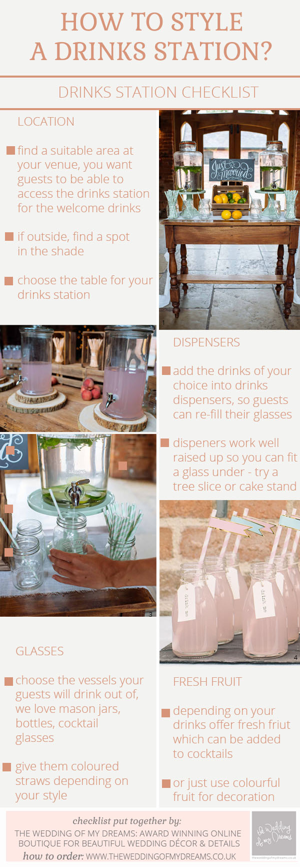 what do I need for a drinks station checklist - how to style a drinks station