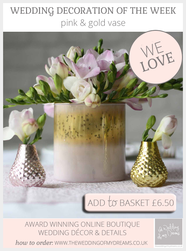 Pink and gold vases for wedding centrepiece available from @theweddingomd