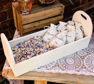 Biodegradable wedding confetti in basket trug