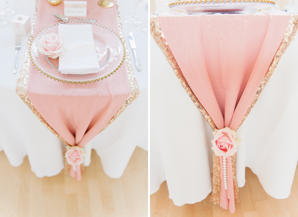 Pink and gold wedding table runners