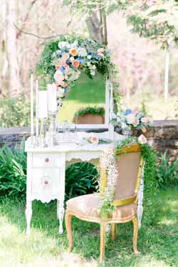 peach and blue wedding decorations and ideas