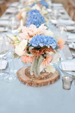 peach and blue wedding decorations and ideas