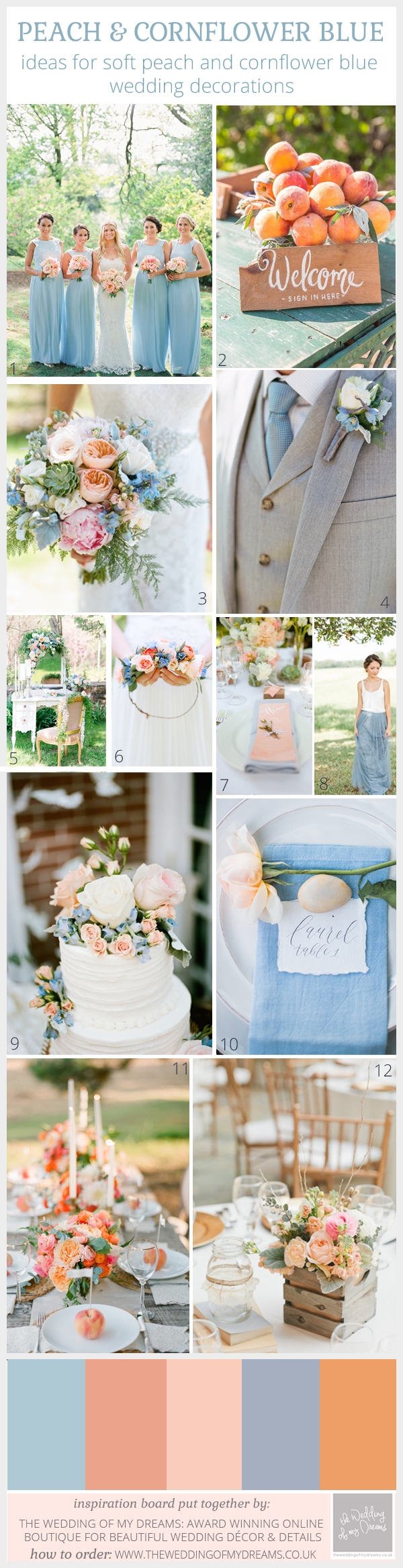 peach and blue wedding decorations and ideas