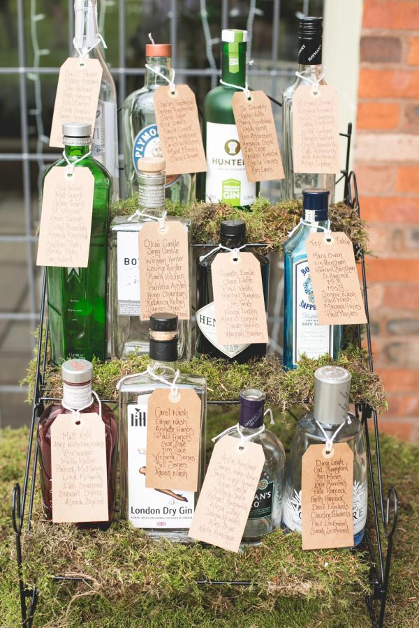 gin bottles as vases hitched.co.uk - mrandmrsw.com