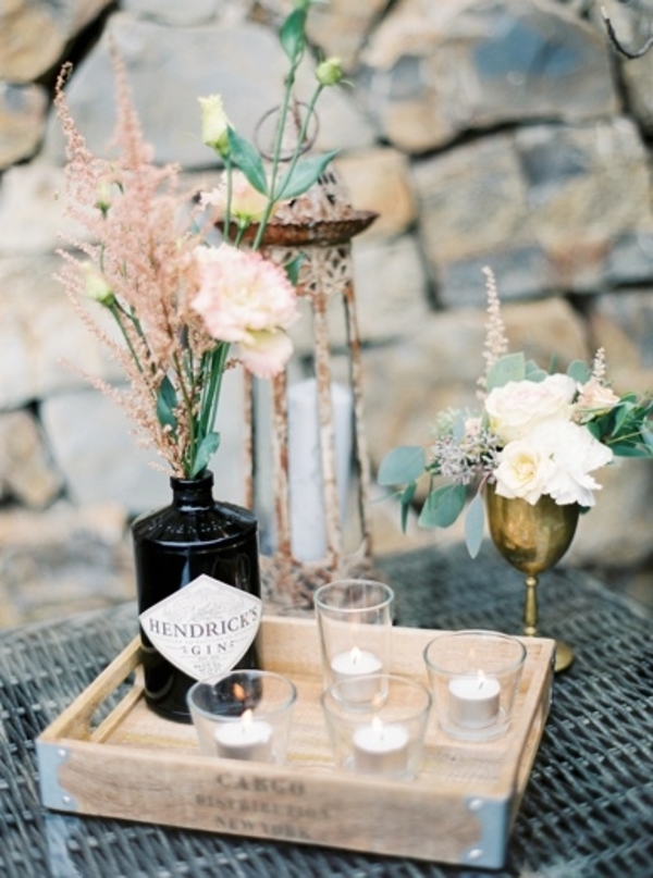 gin bottles as vases available from @theweddingomd peachesandmint.com