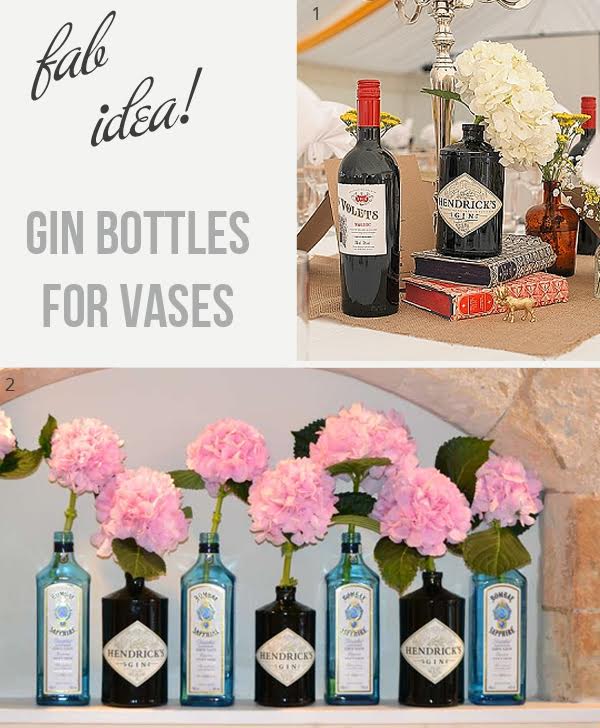 gin bottles as vases available from @theweddingomd