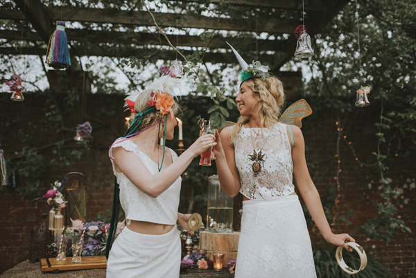 wedding drinks station brides enjoying a drink