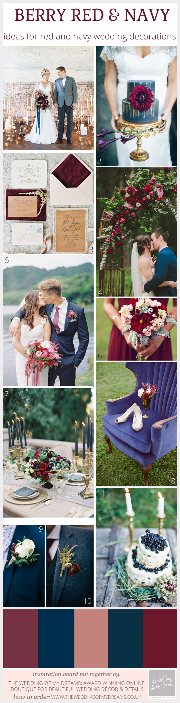 Berry red and navy wedding decorations and ideas