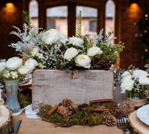 wooden box centrepiece winter woodland wedding decorations available from @theweddingomd