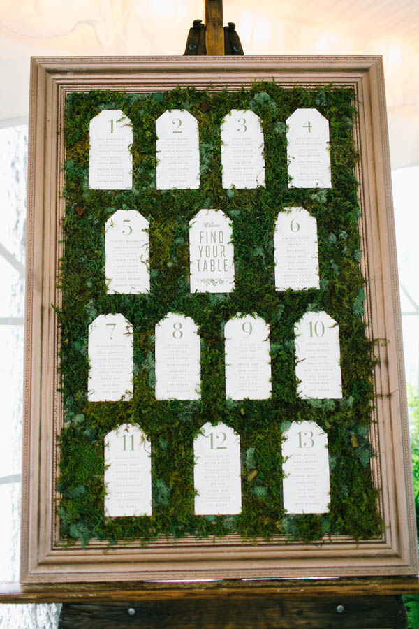 moss covered wedding table plan