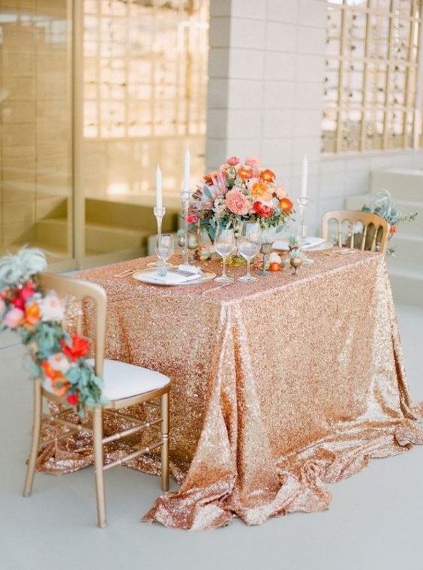 rose gold sequin table cloths wedding