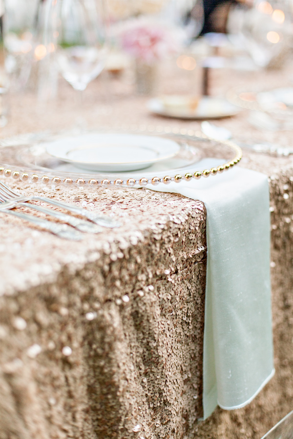 sequin table cloths rose god