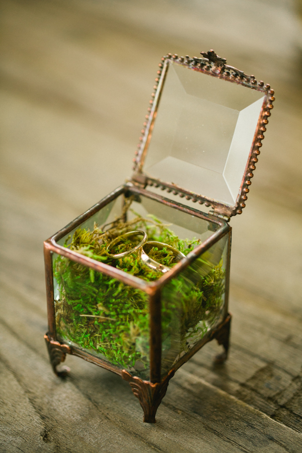 woodland rustic wedding ring dish moss