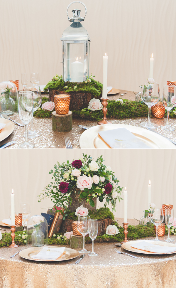 How To Style A Rustic Glamour Table With Moss And Copper Wedding Decorations wooden-crate-centrepiece-with-moss-and-copper-wedding-decorations-available-from-theweddingomd