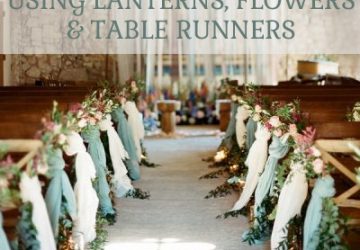 pretty-ceremony-pew-ends-using-table-runners-lanterns-and-flowers