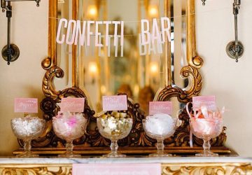 Create A Wedding Confetti Bar For Your Guests  Ruffled - photo by http://debbielourensphotography.com/ - http://ruffledblog.com/smitten-with-sparkle-wedding-inspiration