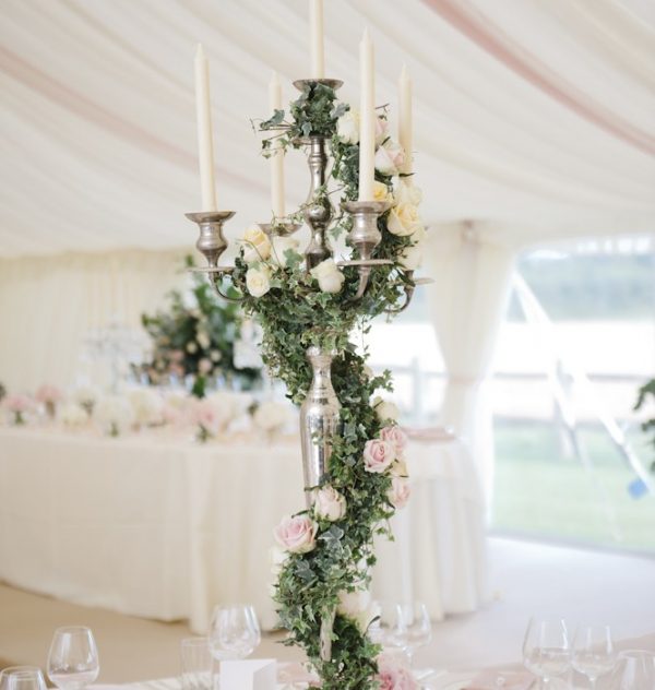 marquee wedding centrepieces foliage candelabra