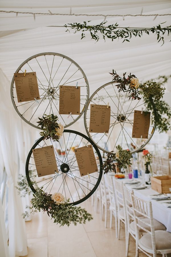 marquee wedding decorations table plan bicycle wheels