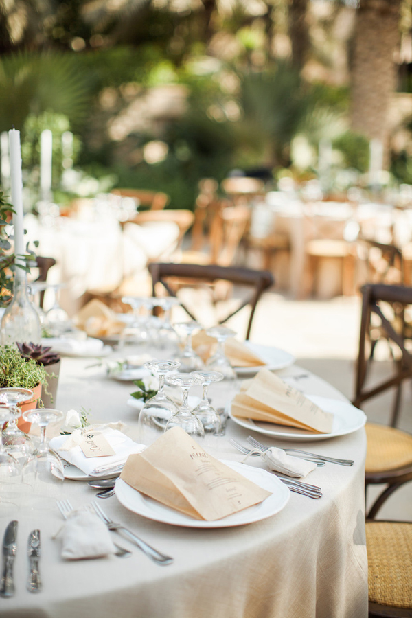 Rustic elegant alfresco wedding table decorations and place settings 1