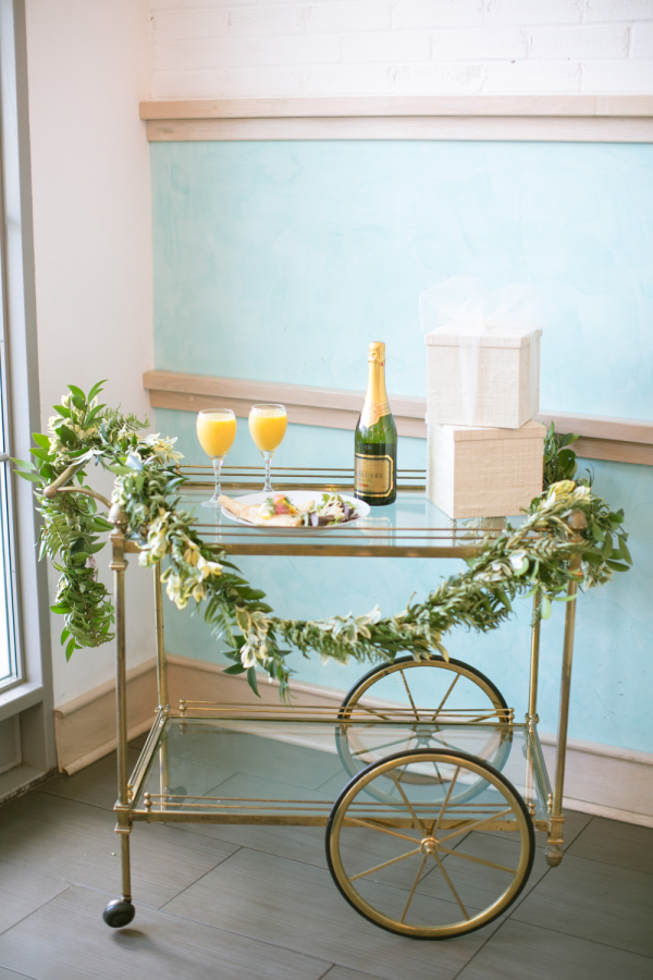 wedding bar cart for champagne bride and groom