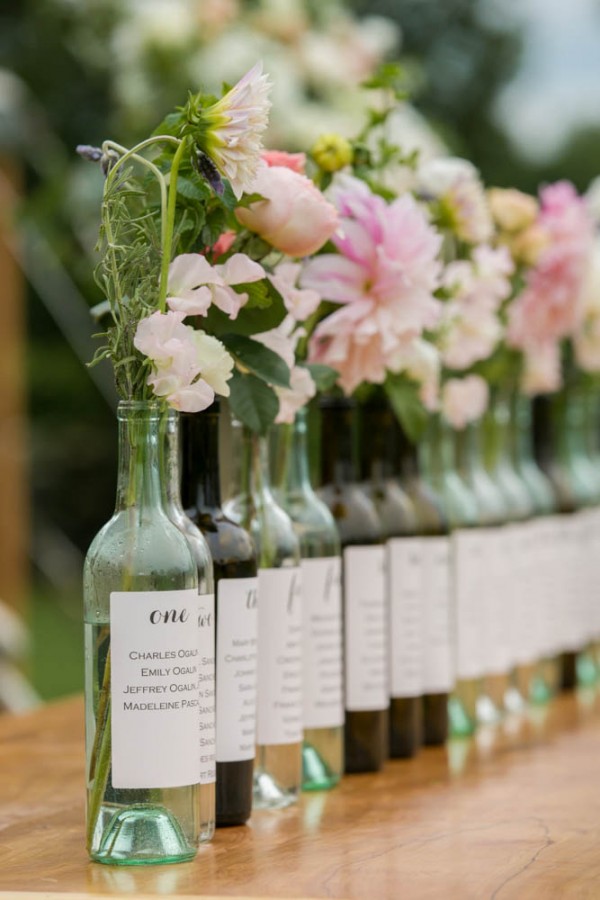 wedding table plan wine bottles
