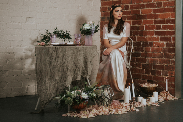 Industrial whimsical wedding styling from the wedding of my dreams terrariums grey table cloths copper candle sticks (3)