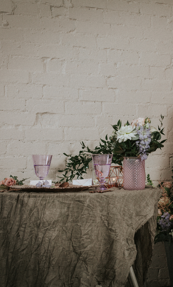 Industrial whimsical wedding styling from the wedding of my dreams terrariums grey table cloths copper candle sticks (4)