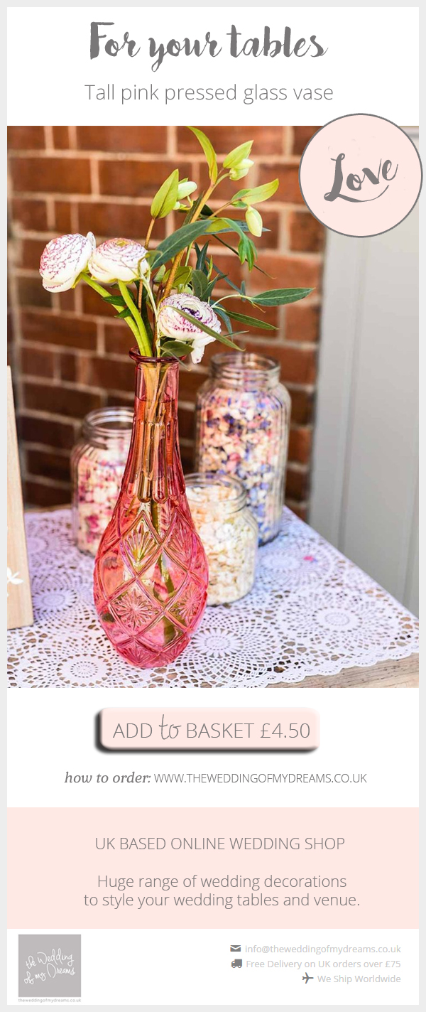 Tall pink pressed glass vase available from @theweddingomd.jpg