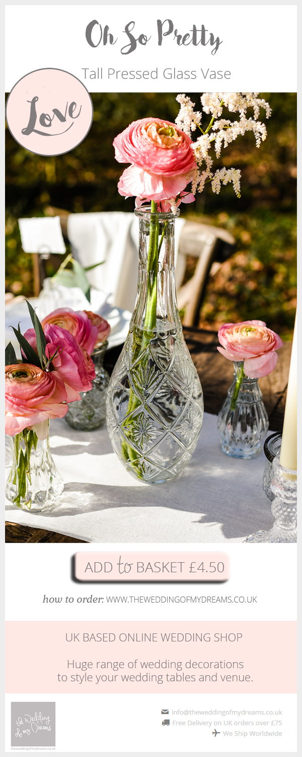 Tall pressed glass vase centrepieces available from @theweddingomd