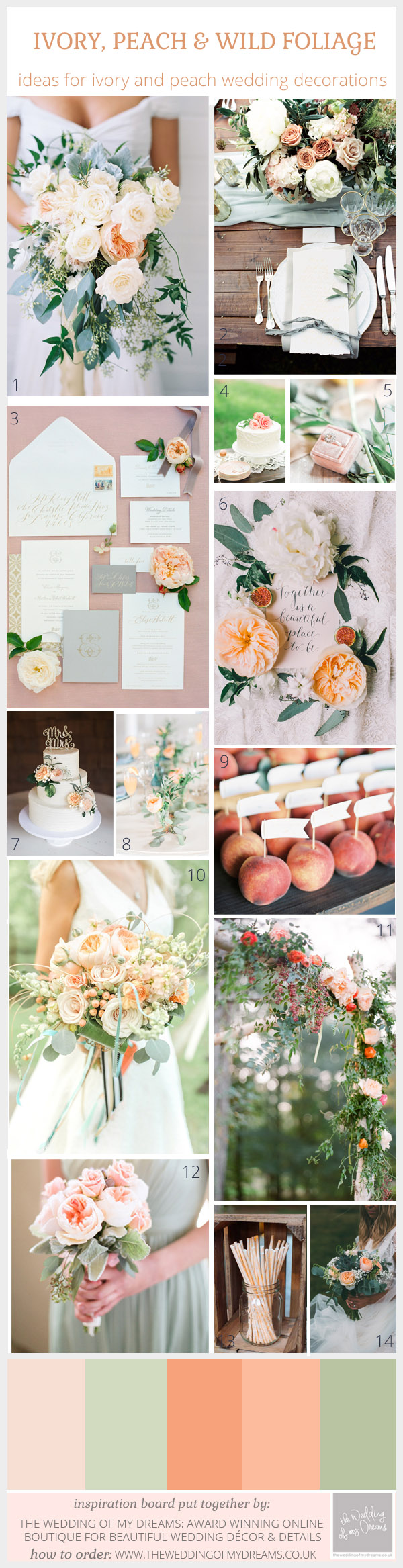 ivory peach green foliage wedding decorations and ideas.jpg