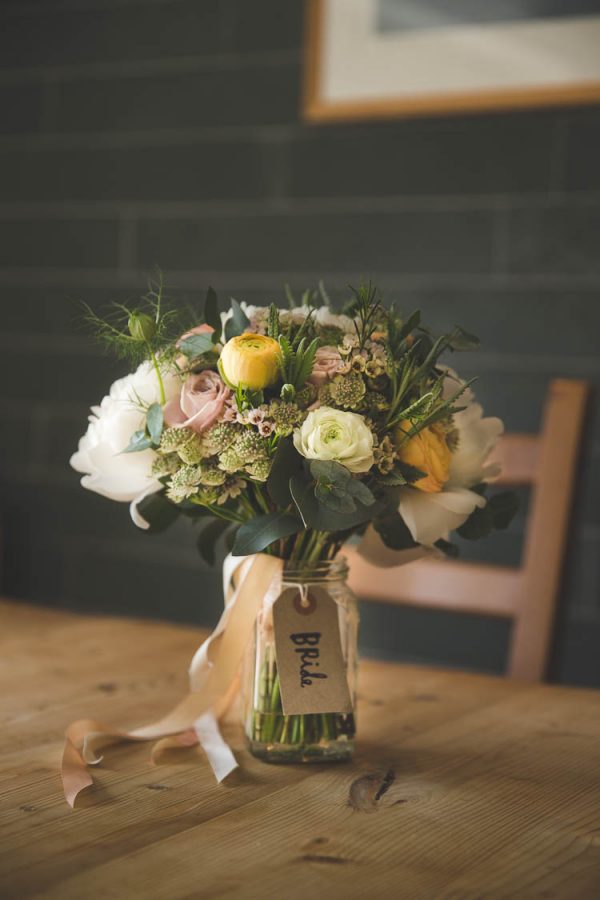 wedding bouquet in glass vase