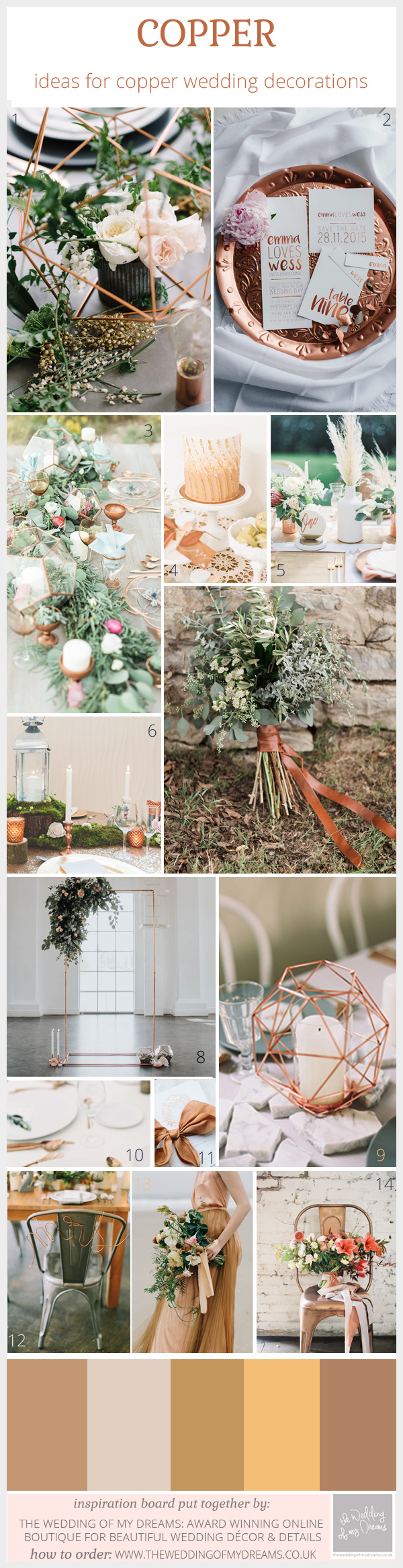 copper wedding decorations and ideas