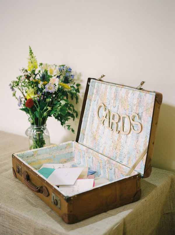 travel theme wedding ideas cards vintage suitcase