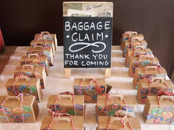 travel theme wedding ideas baggage claim favours