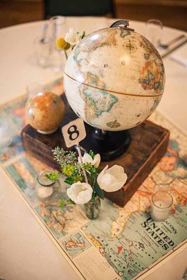 travel theme wedding ideas globe wedding centrepieces