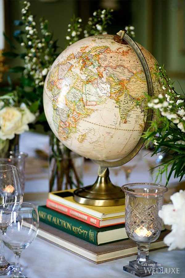 travel theme wedding ideas globe wedding centrepieces