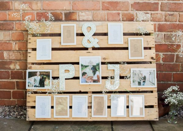 wooden pallets wedding photo table plan